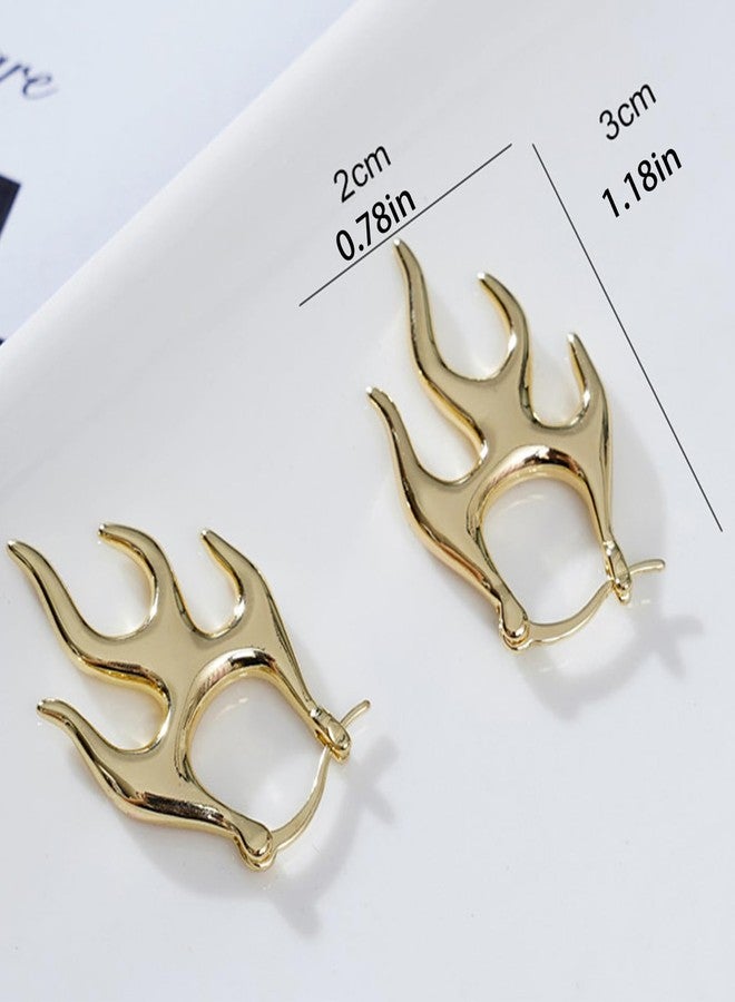 POYAMUSE Edgy Flame Hoop Earrings for Women, Punk Fire Earrings, Minimalist Hoop Earrings, Rave Jewelry Gift for Women - Gold - Image 3